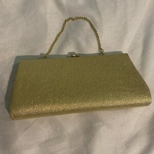 Vintage Gold Metallic Clutch Evening Bag Clasp Close Chain Handle 1960's 1950's